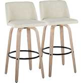 Toriano Bar Stool in White Washed Wood & Cream Fabric with Black Footrest (Set of 2)